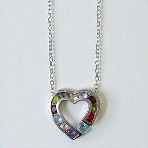 925 Silver Heart Necklace Multi Gemstone Amethyst Citrine Garnet Topaz